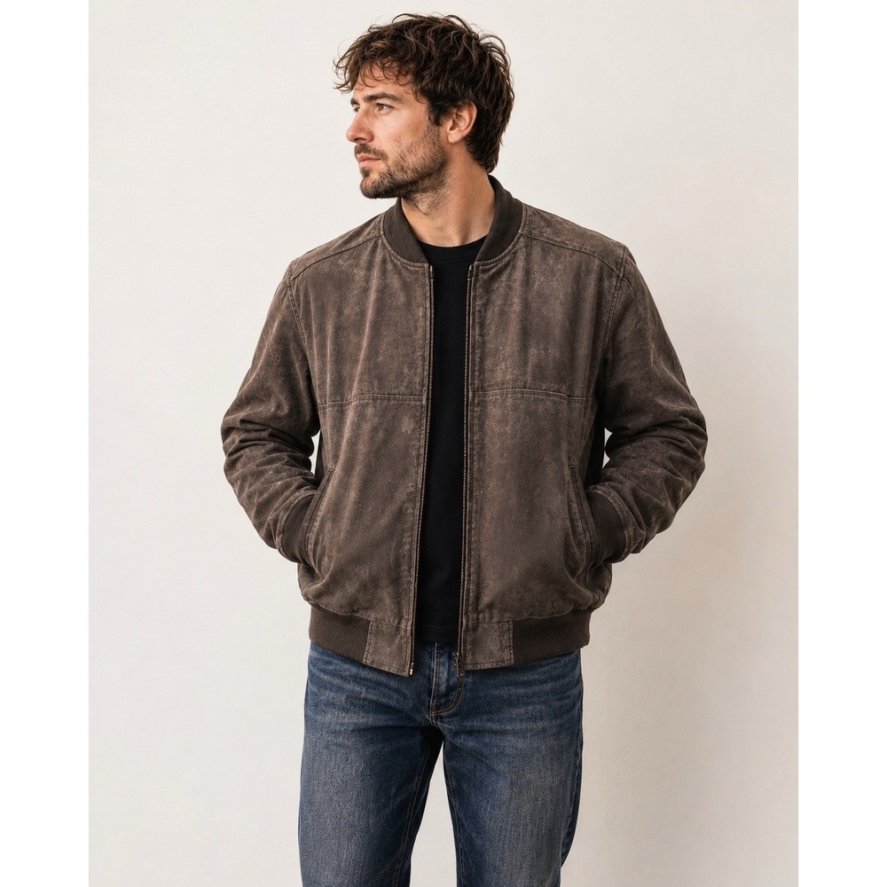 NorthCrest Brown Genuine Leather Bomber Jacket Mens XL Quilted Lined Coat 46-48